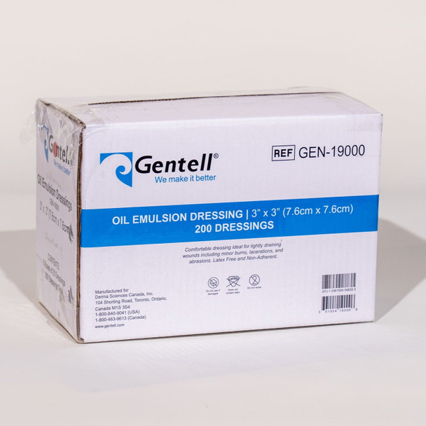 Gentell Oil Emulsion Dressing 3" x 3" – 3 in x 3 in Size, Boxes of 25, Latex-Free, Genuine Gentell Product