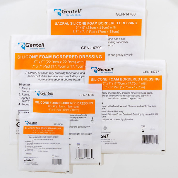 Gentell Silicone Foam Bordered Dressings – 4 in x 4 in to 9 in x 9 in Sizes, Boxes of 50, For Wound Care Teams