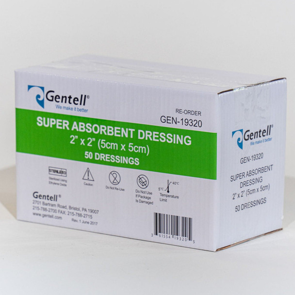 Gentell Super Absorbent Dressings – 2 in x 2 in to 8 in x 8 in Sizes, Boxes of 10 or 50, For Heavy Exudate