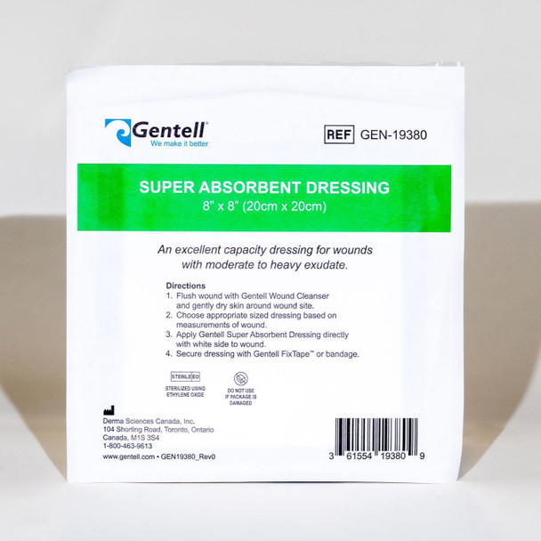 Gentell Super Absorbent Dressings – 2 in x 2 in to 8 in x 8 in Sizes, Boxes of 10 or 50, For Heavy Exudate