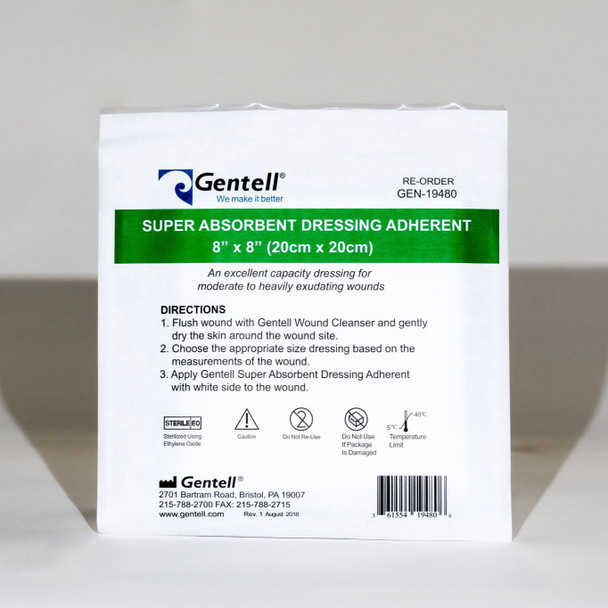 Gentell Super Absorbent Dressings – 2 in x 2 in to 8 in x 8 in Sizes, Boxes of 10 or 50, For Heavy Exudate