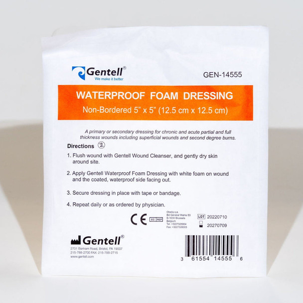 Gentell Waterproof Foam Non-Bordered Dressing – 2 in x 2 in to 8 in x 8 in Sizes, Boxes of 50