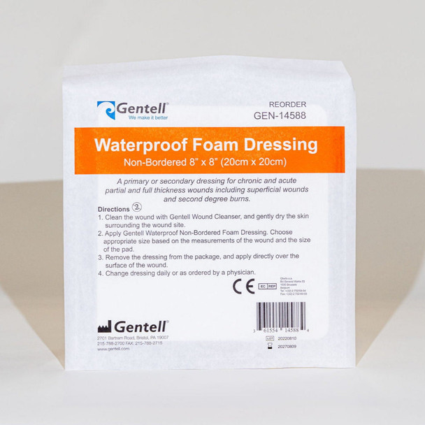 Gentell Waterproof Foam Non-Bordered Dressing – 2 in x 2 in to 8 in x 8 in Sizes, Boxes of 50