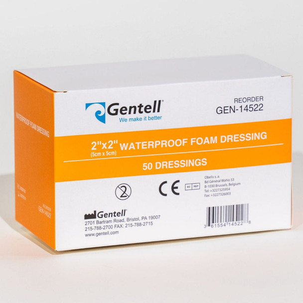 Gentell Waterproof Foam Non-Bordered Dressing – 2 in x 2 in to 8 in x 8 in Sizes, Boxes of 50