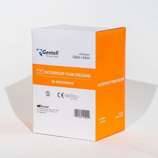 Gentell Waterproof Foam Non-Bordered Dressing – 2 in x 2 in to 8 in x 8 in Sizes, Boxes of 50