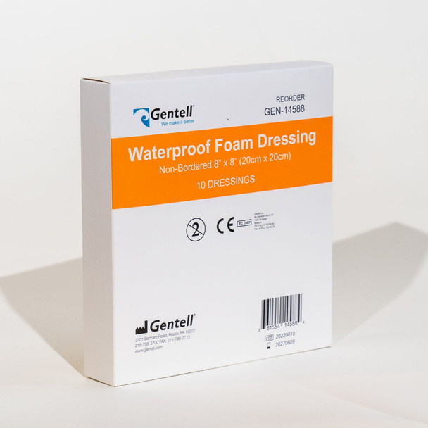 Gentell Waterproof Foam Non-Bordered Dressing – 2 in x 2 in to 8 in x 8 in Sizes, Boxes of 50