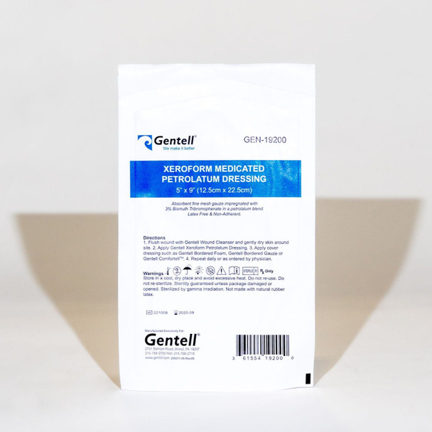Gentell XeroForm Medicated Petrolatum Dressing – 2 in x 2 in to 5 in x 9 in Sizes, Boxes of 25 or 50
