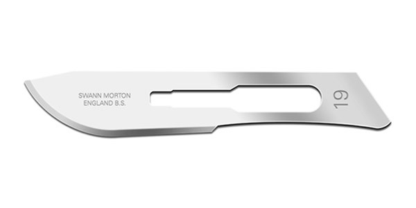 Swann Morton Surgical Blades Size 19, Carbon Steel and Stainless Steel, Sterile, For Size 4 Handles