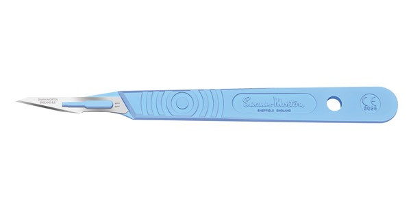 Swann Morton Disposable Scalpels Size 11, Stainless Steel, Sterile, 10 Per Box, Blue Handle