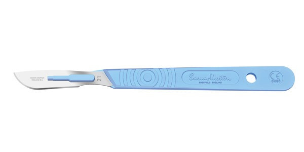 Swann Morton Disposable Scalpels Size 21, Stainless Steel, Sterile and Non-Sterile, Blue Handle