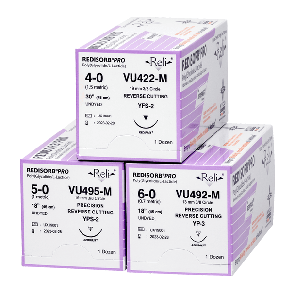 REDISORB PRO Absorbable Coated Braided PGLA Suture with Needle – Packaged 12 to a box – 33 Configurations