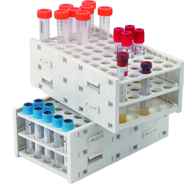 Unico T-Racks Tube Rack – 50 Place, 13-16 mm, Expandable, 2/pk for Laboratory Bench Organization