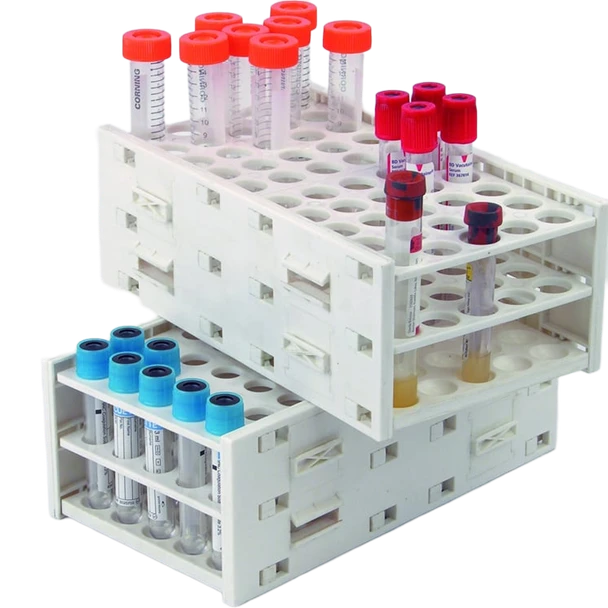 Unico T-Racks Tube Rack – 50 Place, (25) Holes of 10-13 mm and (25) Holes of 13-16 mm, Expandable, 2/pk
