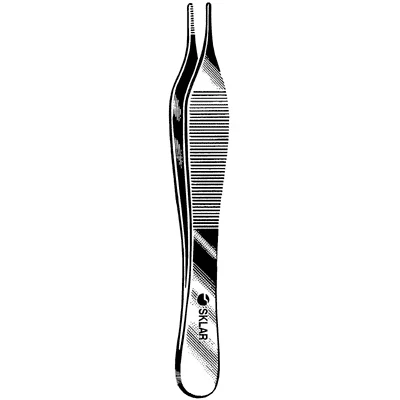 Sklar Adson (Ewald) Dressing Forceps – 4-3/4 in, Straight, Serrated Edge, Thumb Handle, Sklar OR Grade