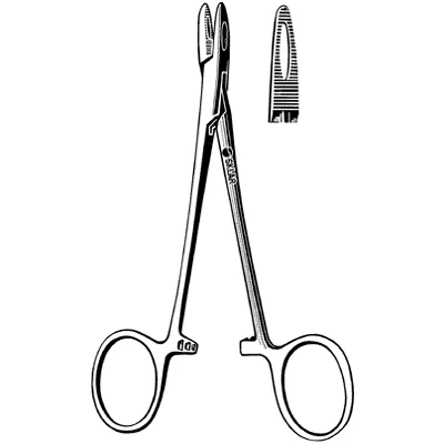 Sklar Collier Needle Holder – 5-1/4 in, Straight, Fenestrated jaw, Serrated, fenestrated Edge, Sklar OR Grade