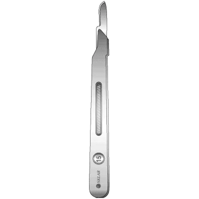 Sklar Sterile Disposable Scalpels – #15, Curved, Sharp, Blade Edge, Flat plastic Handle, Sklar OR Grade