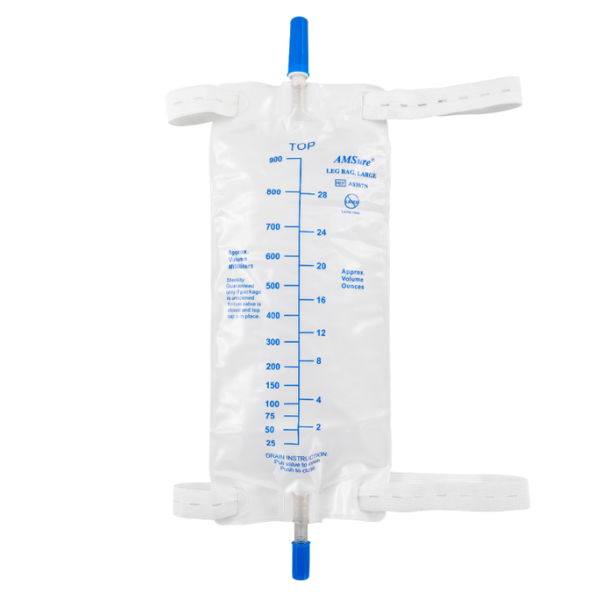 AMSure Urinary Leg Bags – Packaged 50 per case – 5 Configurations – PVC Construction – Latex Free