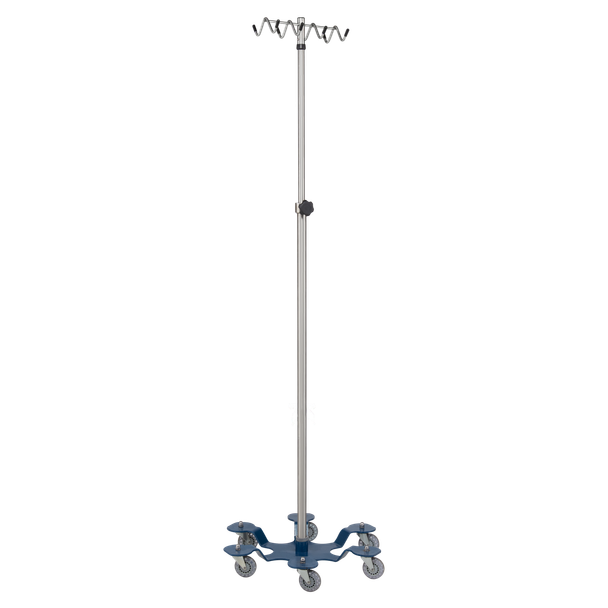 Blickman 6-Leg Chrome IV Stand – Height Adjustable – Swivel Caster Base – for Hospital and Clinic Use