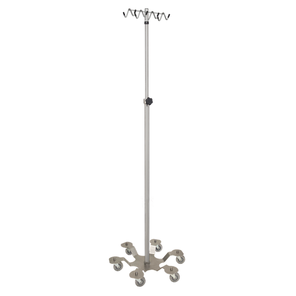 Blickman 6-Leg Stainless Steel IV Stand – Height Adjustable – Swivel Caster Base – for Hospital and Clinic Use