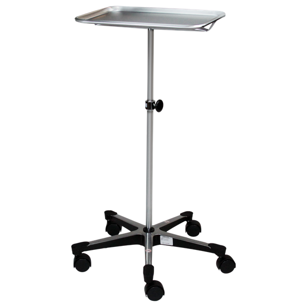 Blickman Middle Pole Chrome Mayo Stand – Height Adjustable Tray – for Operating Room Use – with Swivel Casters