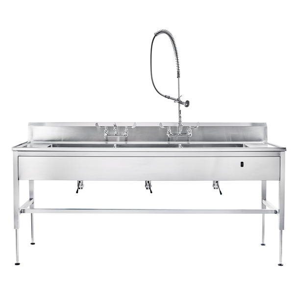 Blickman Hydraulic Decontamination Station – 116 in W x 26 1/2 in D – Deep Basin Work Sinks – Steel Build