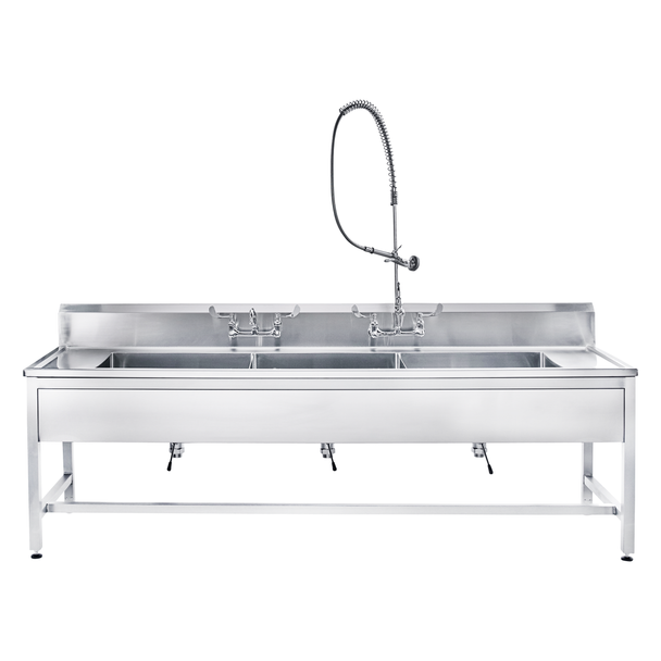 Blickman Stationary Decontamination Station – 116 in W x 26 1/2 in D – Deep Basin Work Sinks – Steel Build