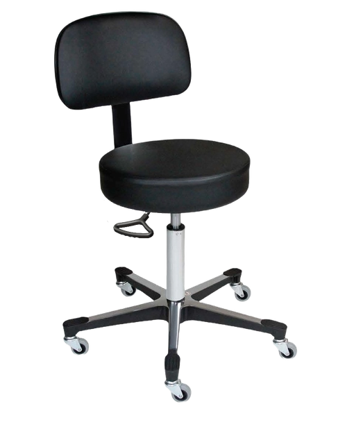 Blickman Hand Operated Exam Stool – Height Adjustable Seat – Vinyl Upholstered Seat – Five-Leg Base Design