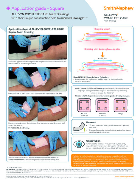 Smith & Nephew ALLEVYN COMPLETE CARE Silicone Foam Dressing – 11 Configurations – Sizes 3" x 3" to 6.7" x 6.8"