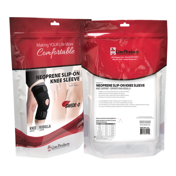 Core Products Swede-O Neoprene Slip-On Knee Sleeve Brace – 6 Configurations – Sizes Small to X Large