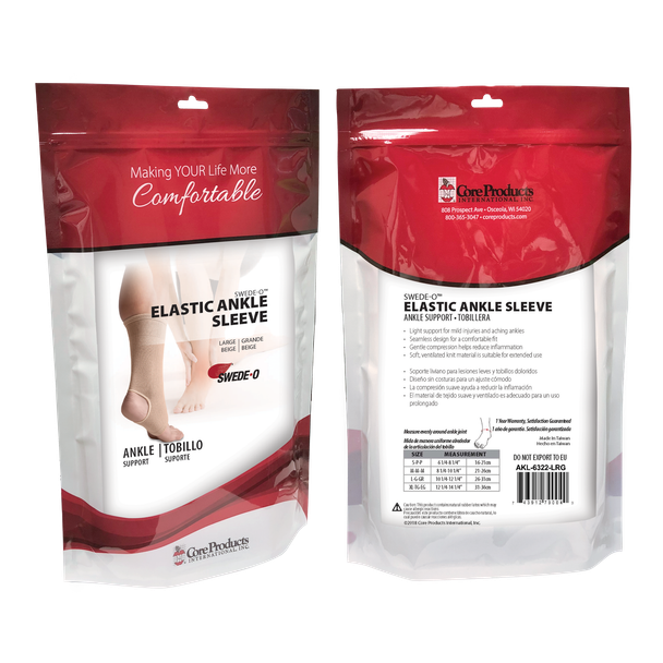 Core Products Swede-O Elastic Ankle Support Sleeve – 4 Configurations – Sizes Small to X Large