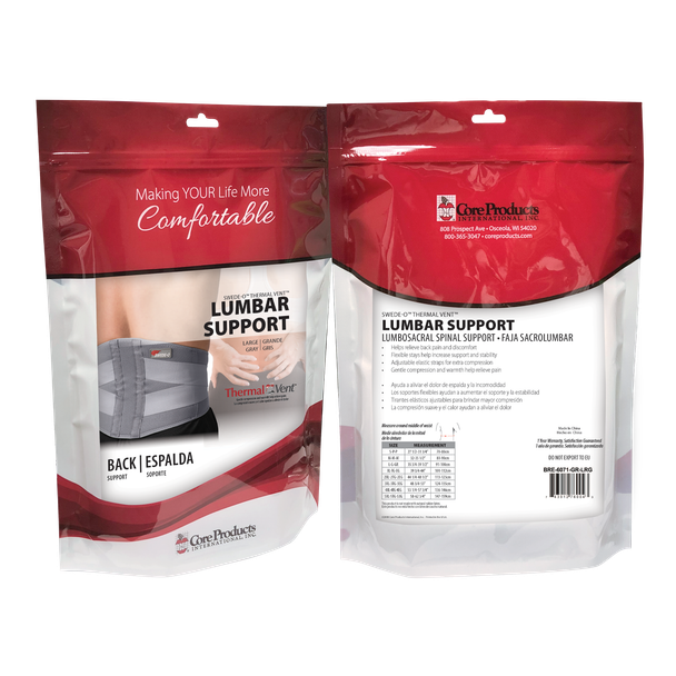 Core Products Swede-O Thermal Vent Lumbar Support Back Belt – 4 Configurations – Sizes Small to X Large