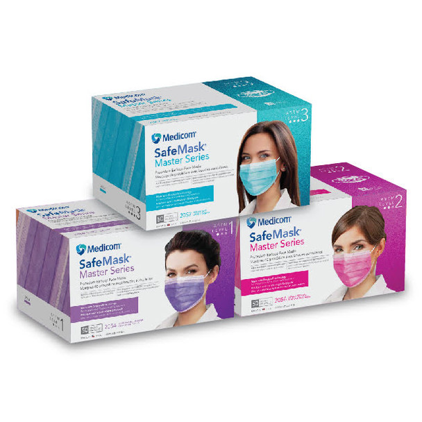 Medicom SafeMask Master Series Procedure Earloop Face Masks – 3 Configurations – ASTM Levels 1, 2 and 3
