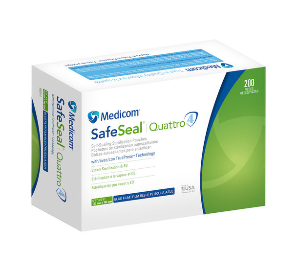 Medicom SafeSeal Quattro Sterilization Pouches – 11 Configurations – Sold as 200/bx, 6 bx/cs