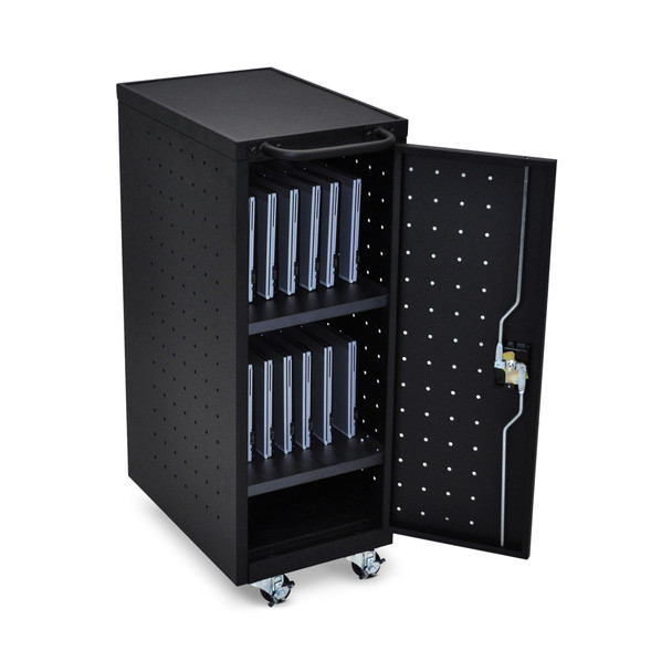 Luxor Secure Mobile 12-Device Laptop and Chromebook Charging Cart, Black Locking Design with AC Outlets