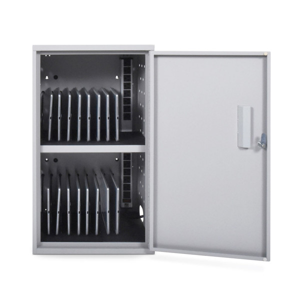 Luxor Secure Wall-Mount/Desktop 16-Device Chromebook and Tablet Vertical Charging Locker, Gray