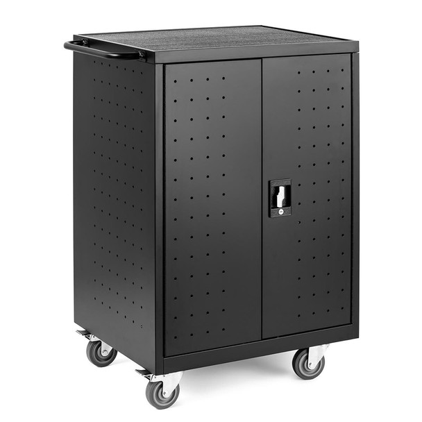 Luxor Secure Mobile 24-Device Laptop and Chromebook Charging Cart, Black Locking Design with AC Outlets