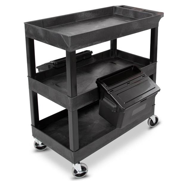 Luxor 24" x 18" Plastic Utility Tub Cart - Three Shelves with Outrigger Utility Cart Bins 24x18x36.25 in