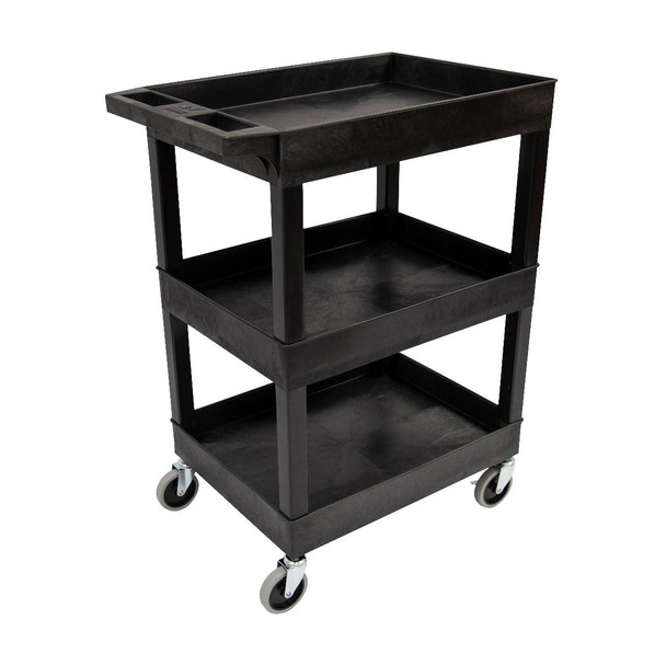 Luxor 24" x 18" Plastic Utility Tub Cart - Three Shelves with Outrigger Utility Cart Bins 24x18x36.25 in