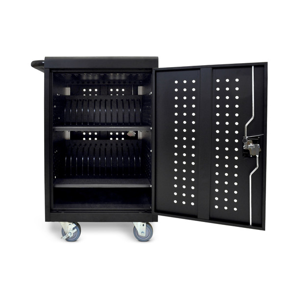 Luxor Secure Mobile 30-Device Chromebook and Tablet Charging Cart, Black Rolling Casters Locking Design