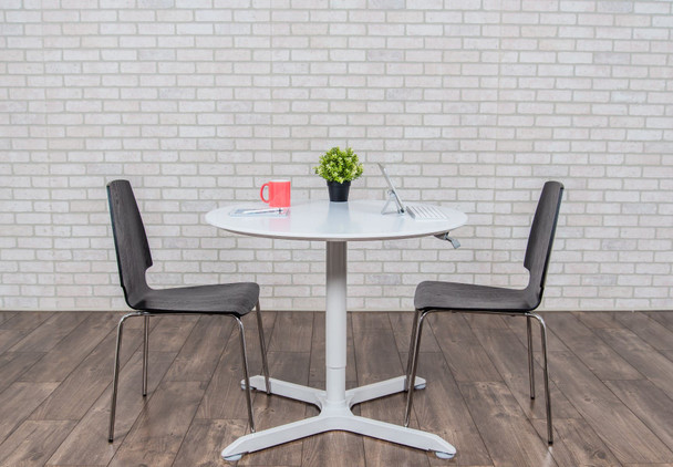 Luxor Mobile Pneumatic Height Adjustable Round Café Table, 36" W x 31.5" D x 27.6" - 42.4" H, White