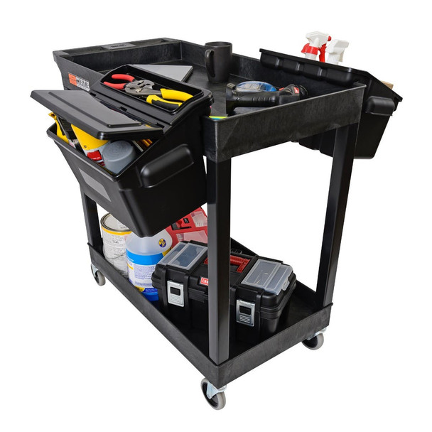 Luxor 32" x 18" Tub Cart - Two Shelves with Outrigger Utility Cart Bins 35.25x18x34.25 in with 2 Shelves