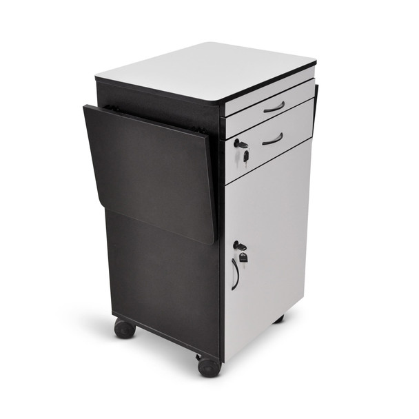 Luxor Mobile Presentation Station Cart with Locking Cabinet, 23.75" W x 18.875" D x 37.375" H, Black/White