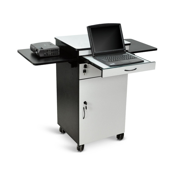 Luxor Mobile Presentation Station Cart with Locking Cabinet, 23.75" W x 18.875" D x 37.375" H, Black/White