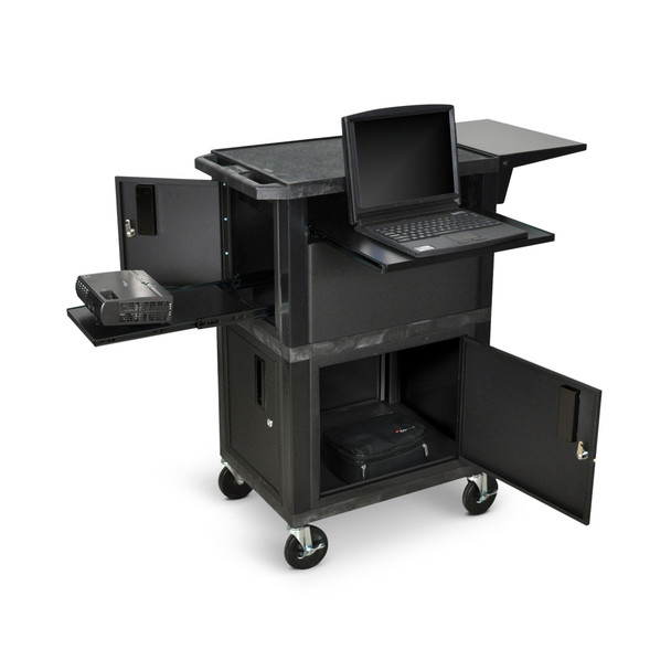 Luxor 3-Shelf Presentation Cart with Locking Cabinets, 41" H x 24" W x 30" D, Black 18x24x41 in