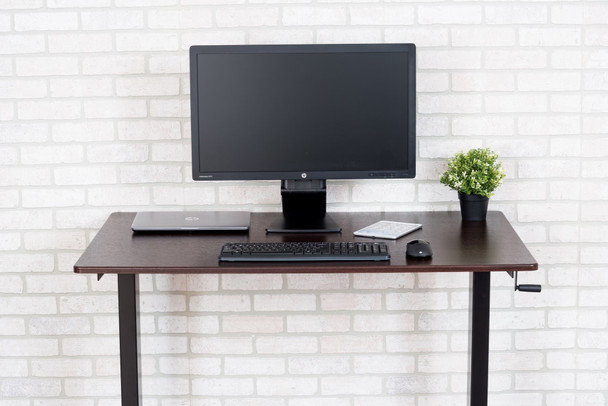 Luxor Mobile Crank Height Adjustable Standing Desk, 47.25" W x 29.5" D x 29.5" - 48.5" H, Black/Dark Walnut
