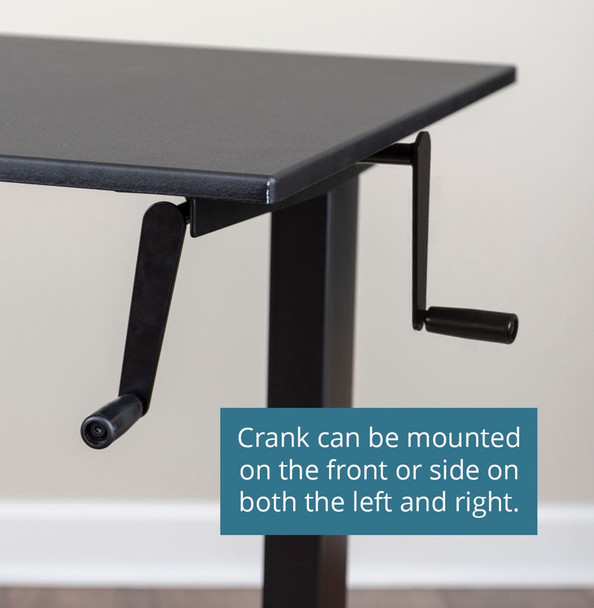 Luxor Mobile Crank Height Adjustable Standing Desk, 59" W x 29.5" D x 29.5" - 48.5" H, Black/Black Oak
