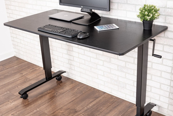 Luxor Mobile Crank Height Adjustable Standing Desk, 59" W x 29.5" D x 29.5" - 48.5" H, Black/Black Oak