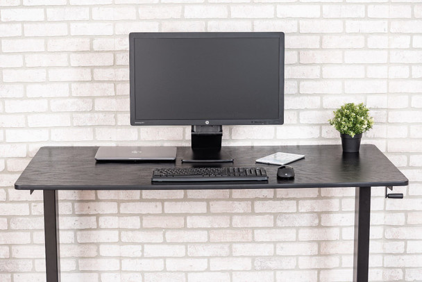 Luxor Mobile Crank Height Adjustable Standing Desk, 59" W x 29.5" D x 29.5" - 48.5" H, Black/Black Oak