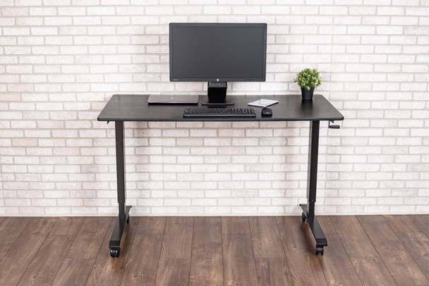 Luxor Mobile Crank Height Adjustable Standing Desk, 59" W x 29.5" D x 29.5" - 48.5" H, Black/Black Oak