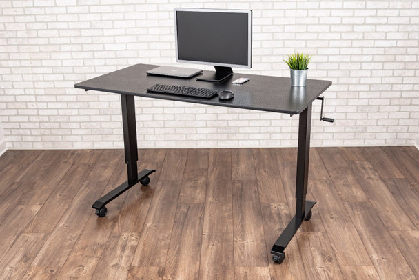Luxor Mobile Crank Height Adjustable Standing Desk, 59" W x 29.5" D x 29.5" - 48.5" H, Black/Black Oak